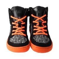 CHAMPI Sneaker/ Turnschuh black/orange 12.0 textil zipper laces Weite/W 33