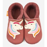 ORANGENKINDER Hausschuhe, Einhorn Motiv rose, Bio-Nappaleder Krabbel/Lauflernschuh Weite: W