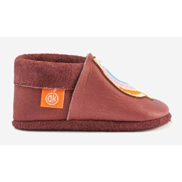 ORANGENKINDER Hausschuhe, Einhorn Motiv rose, Bio-Nappaleder Krabbel/Lauflernschuh Weite: W 24/25
