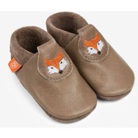 ORANGENKINDER Hausschuh, Fuchs Motiv naturbraun, Bio-Nappaleder Krabbel/Lauflernschuh Weite: W
