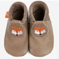 ORANGENKINDER Hausschuhe, Fuchs Motiv naturbraun, Bio-Nappaleder Krabbel/Lauflernschuh Weite: W