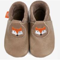 ORANGENKINDER Hausschuhe, Fuchs Motiv naturbraun, Bio-Nappaleder Krabbel/Lauflernschuh Weite: M+W 22-23