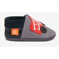 ORANGENKINDER KITA Hausschuhe, Feuerwehr Motiv grau/schwarz, Bio-Nappaleder Weite: M+W 24-25