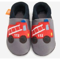 ORANGENKINDER KITA Hausschuhe, Feuerwehr Motiv grau/schwarz, Bio-Nappaleder Weite: M+W 24-25