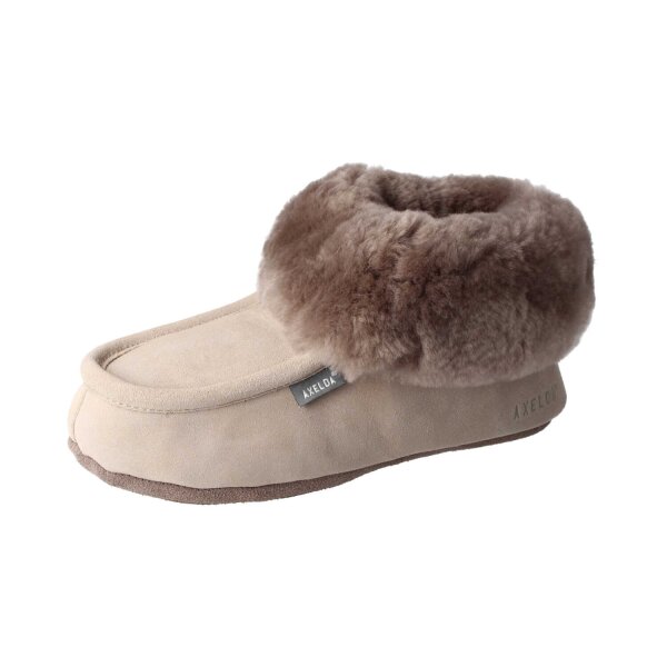 AXELDA LONDON Sand/Stone Hausschuhe aus Veloursleder mit Lammfellfütterung Weite M