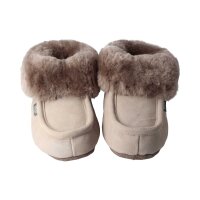 AXELDA LONDON Sand/Stone Hausschuhe aus Veloursleder mit Lammfellfütterung Weite M