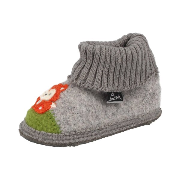 BECK Hausschuh Füchslein aus Schurwolle atmungsaktiv grau Weite M+W