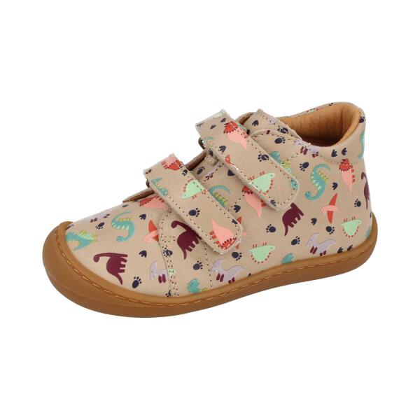 DEVELAB Barfuß Kinder-Halbschuhe Beige combi fantasy Dinosaurier Weite W