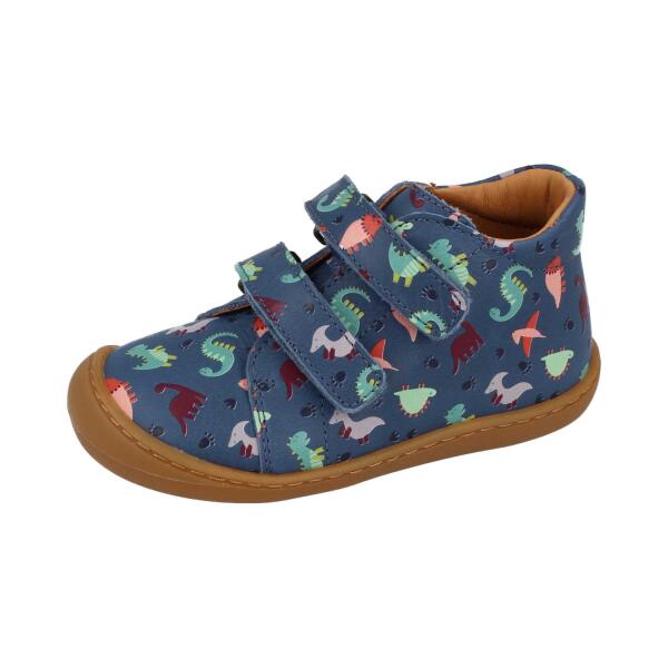 DEVELAB Barfuß Kinder-Halbschuhe blue combi fantasy Dinosaurier Weite W