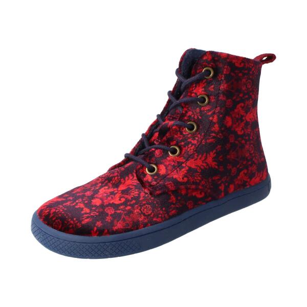 HAPPY-FEEL Winterstiefel navy red textile velvet woolfleece laces Weite/M 36
